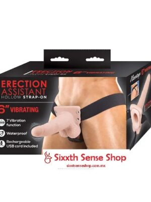 ERECTION ASSISTANT HOLLOW STRAP-ON 6″ VIBRATING-WHITE